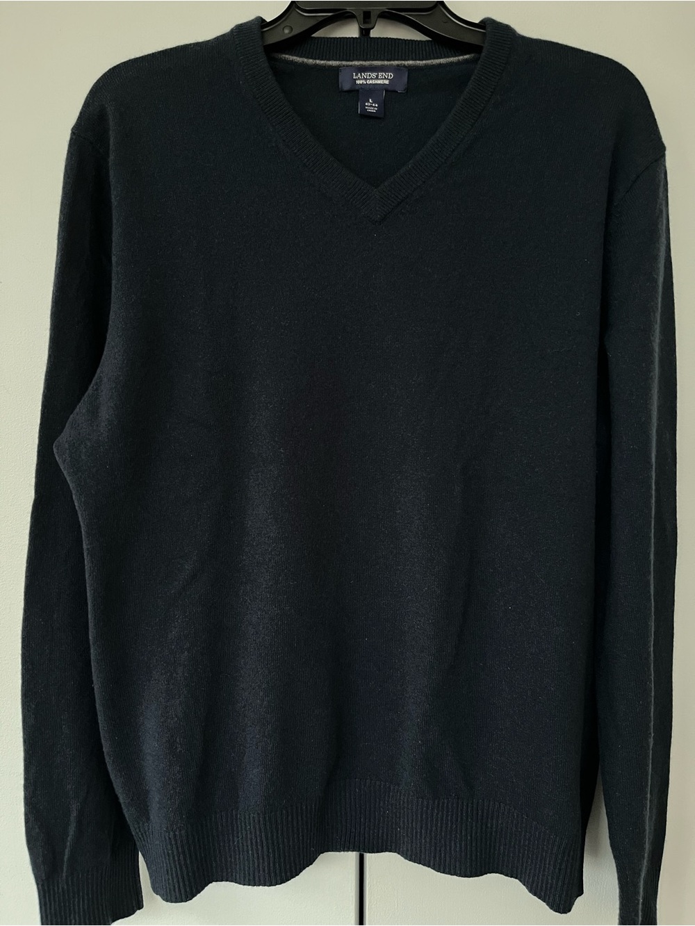 Land’s End Men’s V Neck Cashmere Sweater Size L Dark Teal Luxury Fall Winter